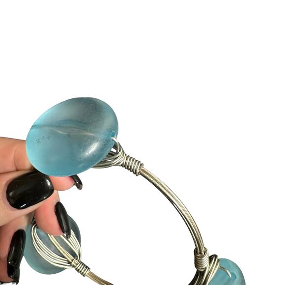 Blue Clouded Glass Bead Statement Bracelet - Picture 5 of 6